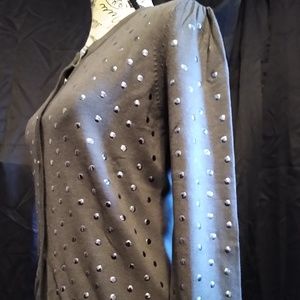 Aubergine gray cardigan, polka dot prit medium